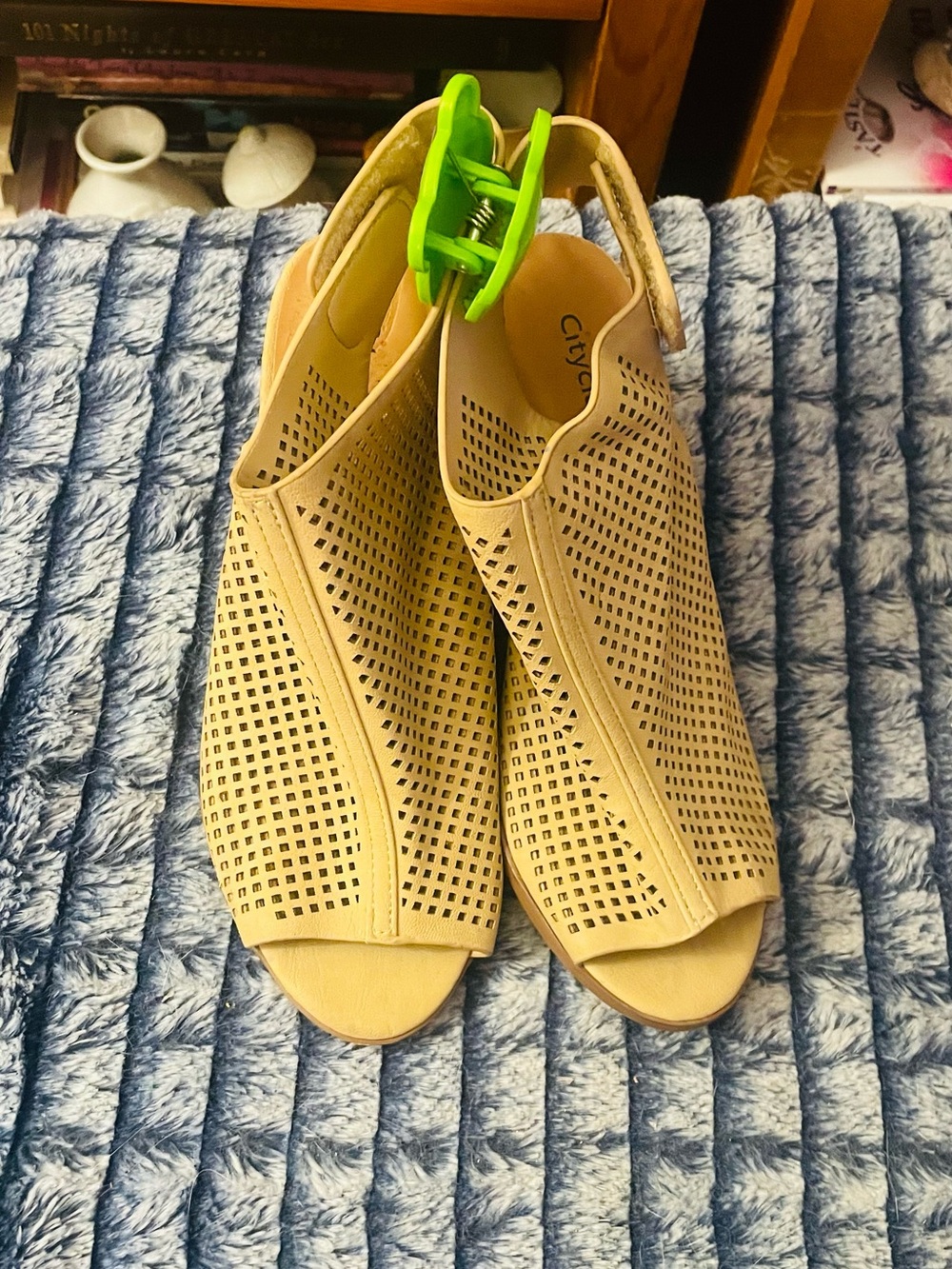 Cityclassified Tan Perforated Peep-Toe Mule Booties